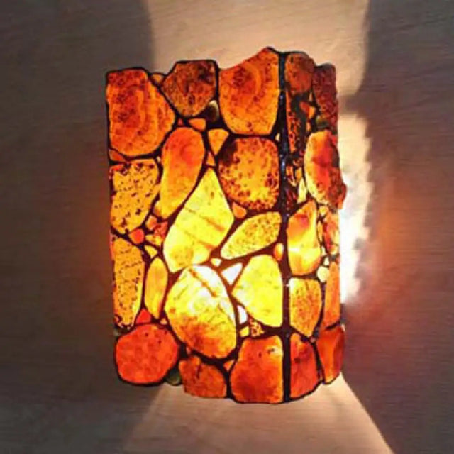 Vintage Industrial Stained Glass Wall Sconce With 2 Lights - Perfect For Bedside Brown