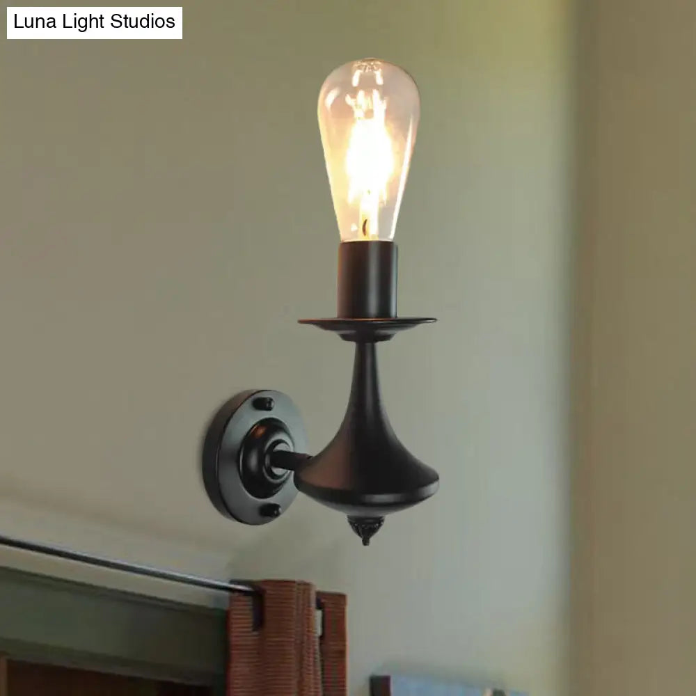 Vintage Industrial Wall Sconce With Exposed Bulb - Metallic Black