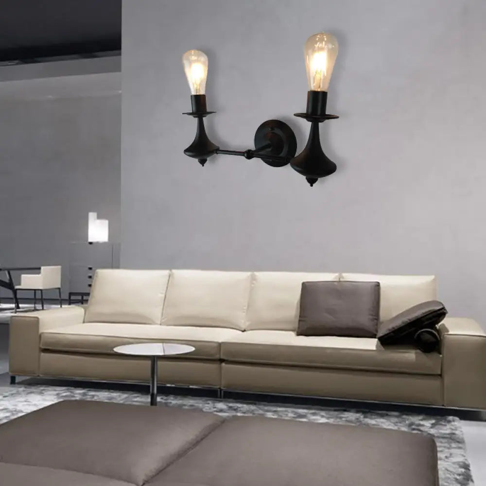 Vintage Industrial Wall Sconce With Exposed Bulb - Metallic Black 2 /