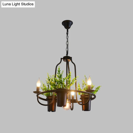 Vintage Iron 7-Light Candelabra Chandelier Pendant With Faux Potted Plant For Restaurants