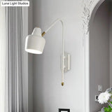 Vintage Iron Bowled Wall Lamp - 1-Light Bedroom Sconce In White/Gold With Curved Arm