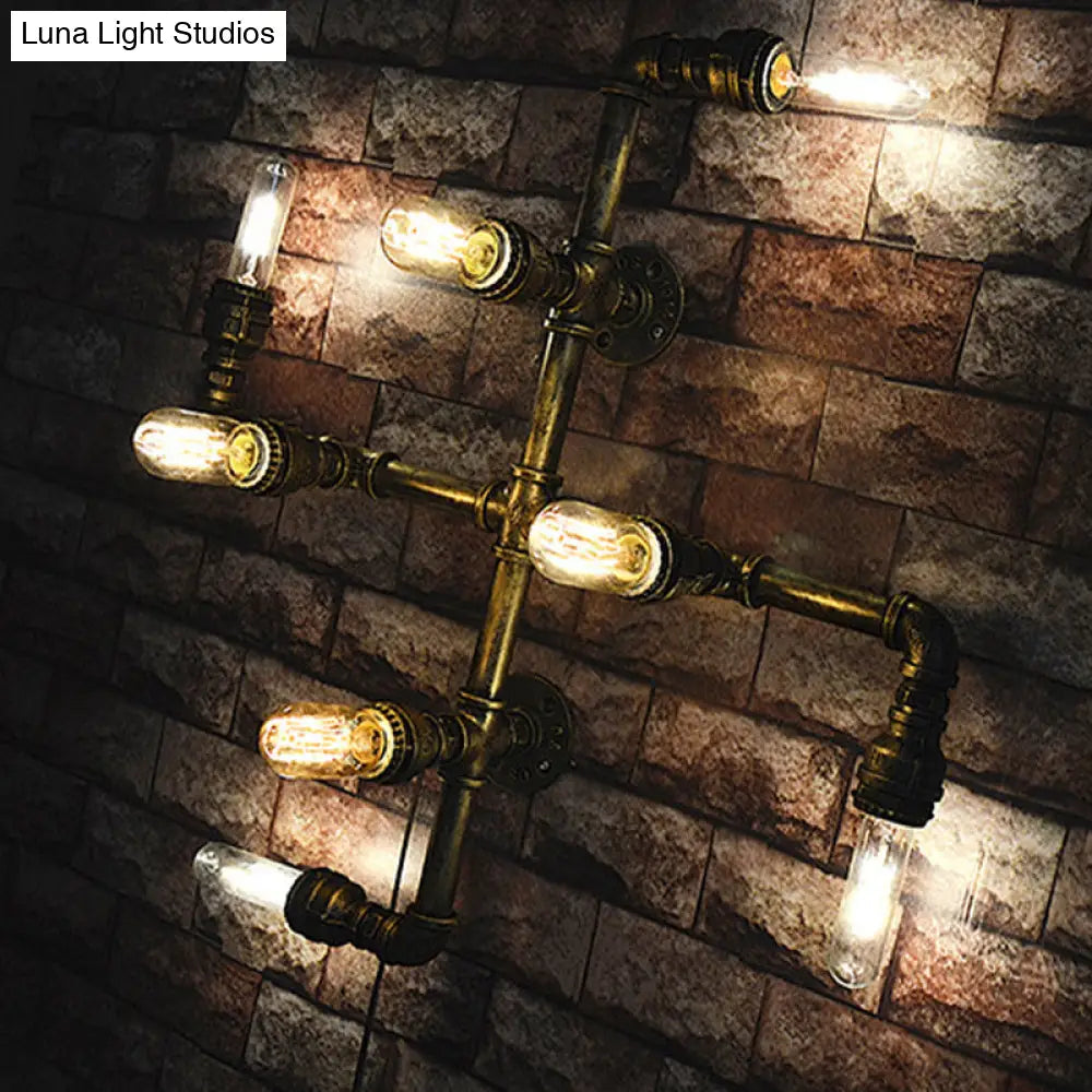 Vintage Iron Crossing Wall Mount Lamp - 4 Light Coffee Shop Sconce In Bronze