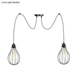 Vintage Iron Pear Cage Hanging Light: 2/3/6-Light Coffee House Swag Pendulum Lamp In Black