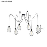 Vintage Iron Pear Cage Hanging Light: 2/3/6-Light Coffee House Swag Pendulum Lamp In Black