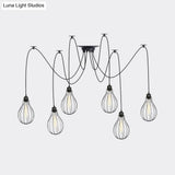 Vintage Iron Pear Cage Hanging Light: 2/3/6-Light Coffee House Swag Pendulum Lamp In Black
