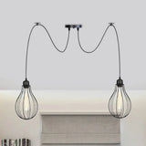 Vintage Iron Pear Cage Hanging Light: 2/3/6-Light Coffee House Swag Pendulum Lamp In Black 2 /