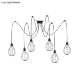 Vintage Iron Pear Cage Hanging Light: 2/3/6-Light Coffee House Swag Pendulum Lamp In Black
