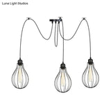 Vintage Iron Pear Cage Hanging Light: 2/3/6-Light Coffee House Swag Pendulum Lamp In Black