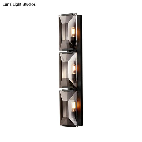 Vintage Iron Rectangular Sconce Light Fixture - Black/Gold Flush Mount Wall With 3 Bulbs