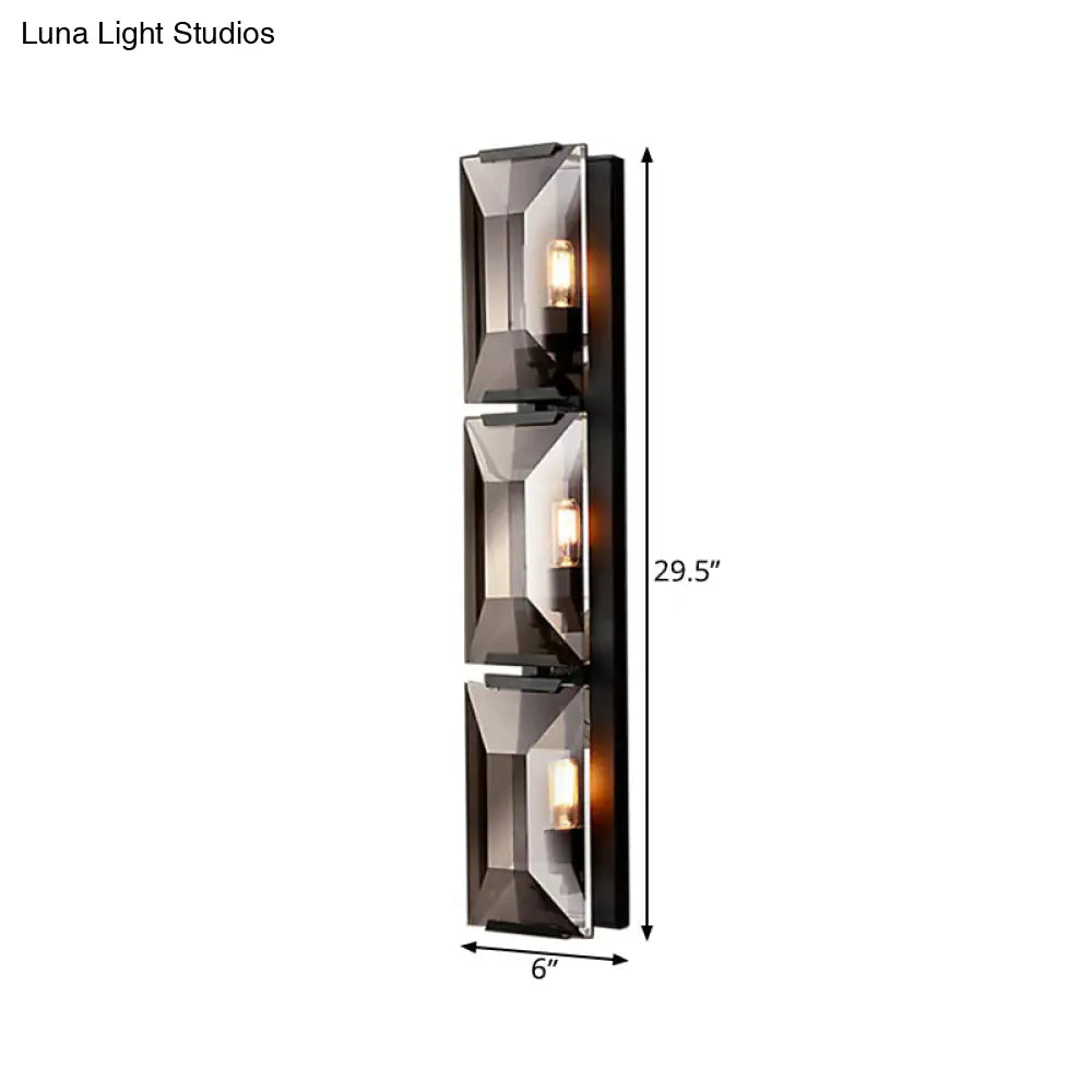 Vintage Iron Rectangular Sconce Light Fixture - Black/Gold Flush Mount Wall With 3 Bulbs