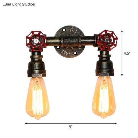 Vintage Iron Wall Mounted Lamp With Exposed Bulb And Valve Decor