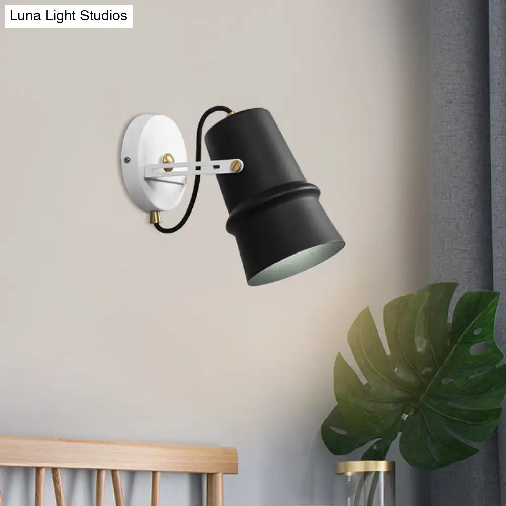 Vintage Iron Wall Sconce With Adjustable Black And White Cone Lamp - Ideal For Living Rooms