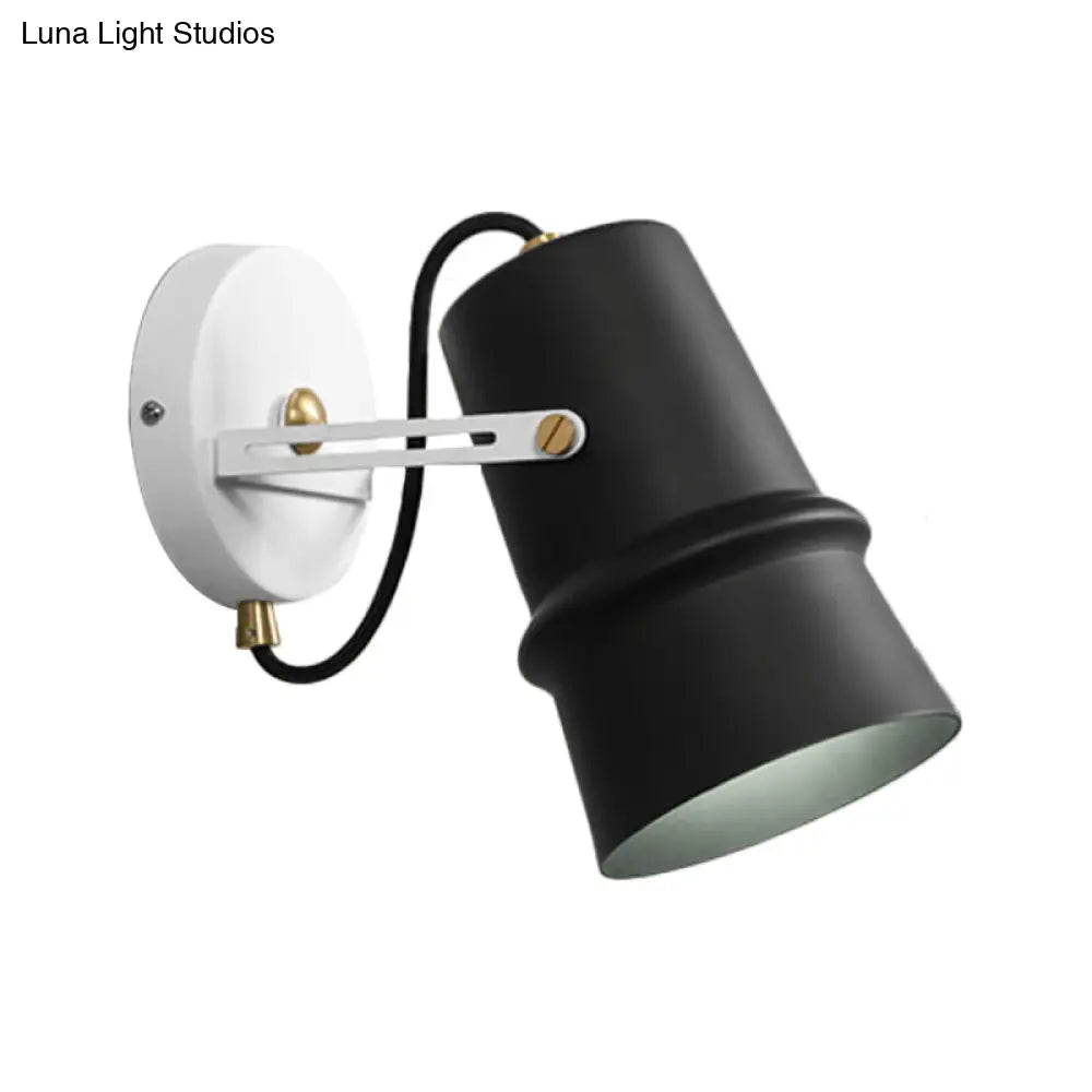 Vintage Iron Wall Sconce With Adjustable Black And White Cone Lamp - Ideal For Living Rooms