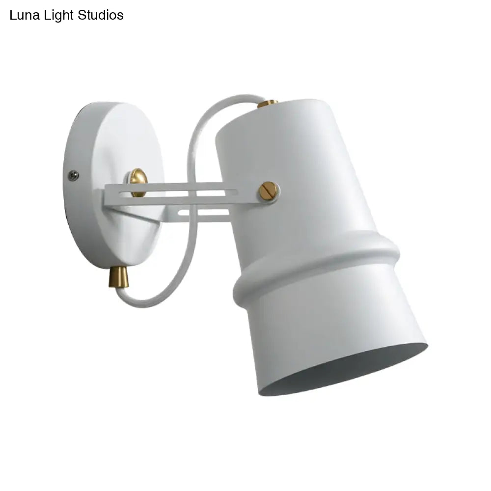 Vintage Iron Wall Sconce With Adjustable Black And White Cone Lamp - Ideal For Living Rooms