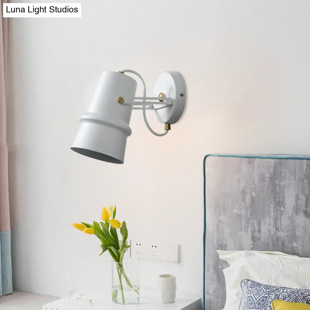 Vintage Iron Wall Sconce With Adjustable Black And White Cone Lamp - Ideal For Living Rooms
