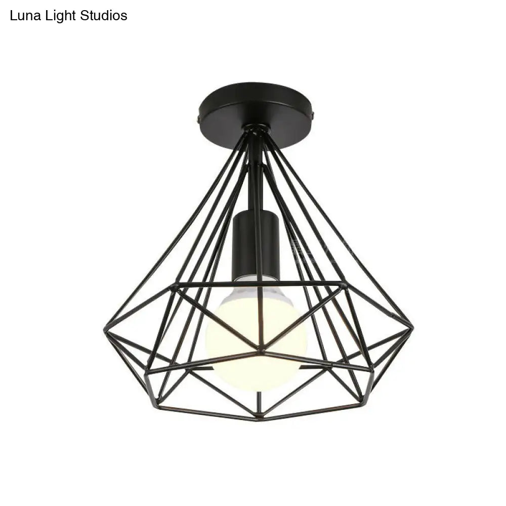 Vintage Iron Wire Geometric Flush Mount Single-Bulb Ceiling Fixture For Aisle Lighting