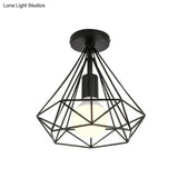 Vintage Iron Wire Geometric Flush Mount Single-Bulb Ceiling Fixture For Aisle Lighting