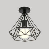 Vintage Iron Wire Geometric Flush Mount Single-Bulb Ceiling Fixture For Aisle Lighting Black / A