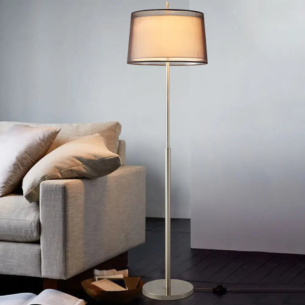 Vintage Layered Tapered Shade Single-Bulb Standing Floor Light - Fabric Nickel