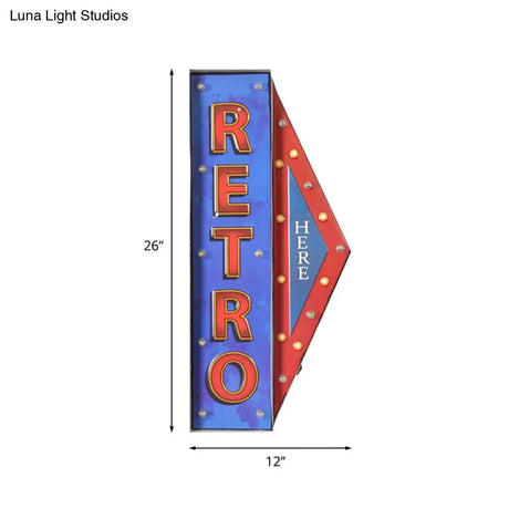 Vintage Led Night Lamp With Conical Signboard Design In Blue And Red - Wall Mount