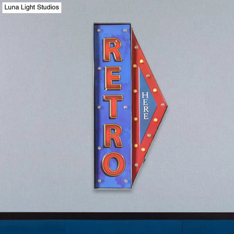Vintage Led Night Lamp With Conical Signboard Design In Blue And Red - Wall Mount
