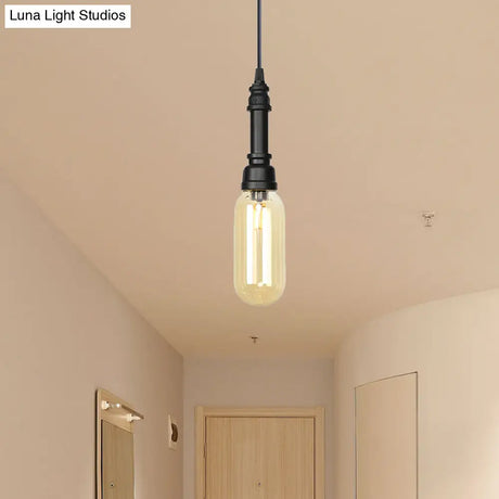 Vintage Led Pendant Lamp With Amber/Clear Glass Shade - Stylish Bar Lighting