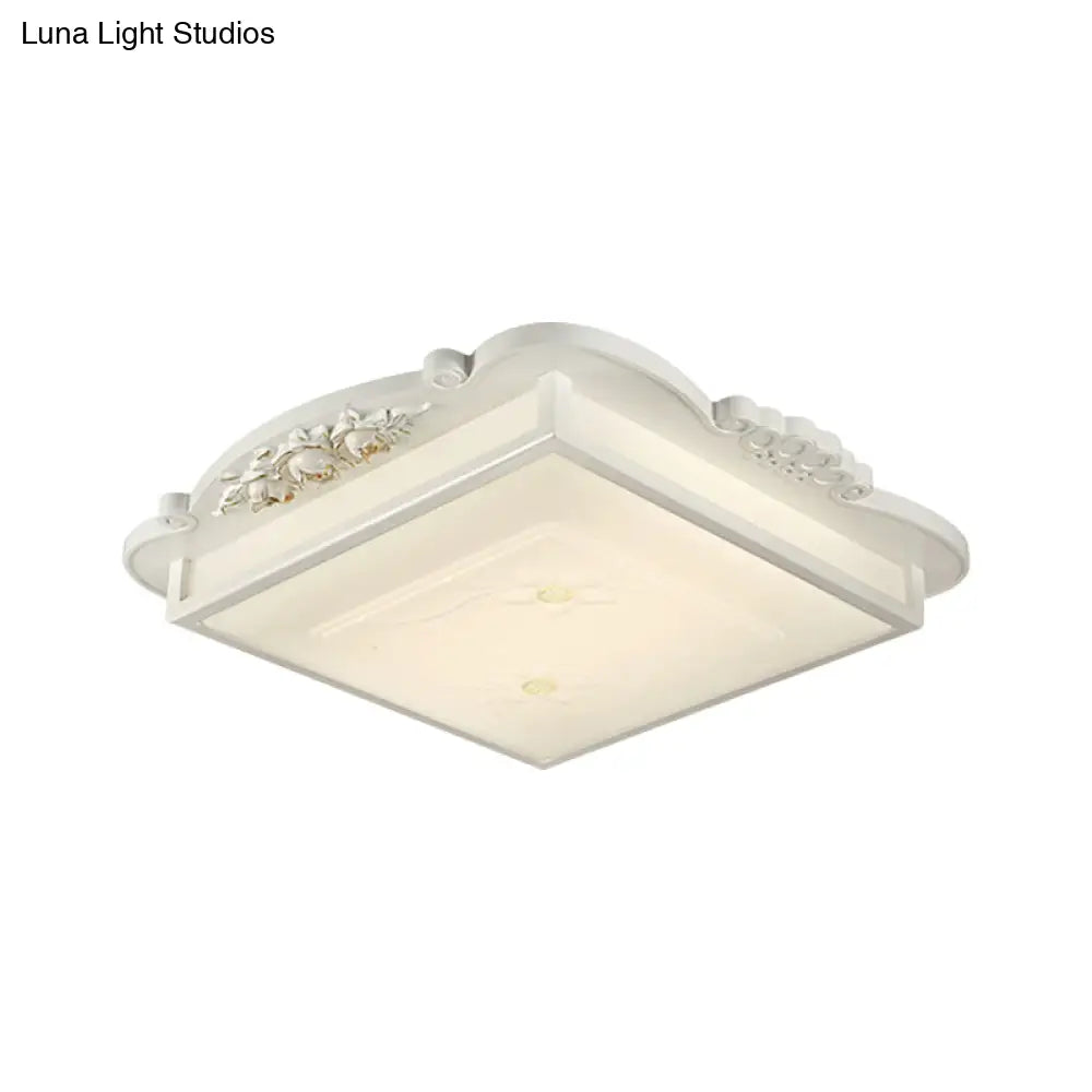Vintage Led Square Flush Mount Light With Opaline White Glass - Perfect For Living Room
