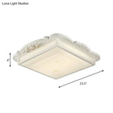 Vintage Led Square Flush Mount Light With Opaline White Glass - Perfect For Living Room