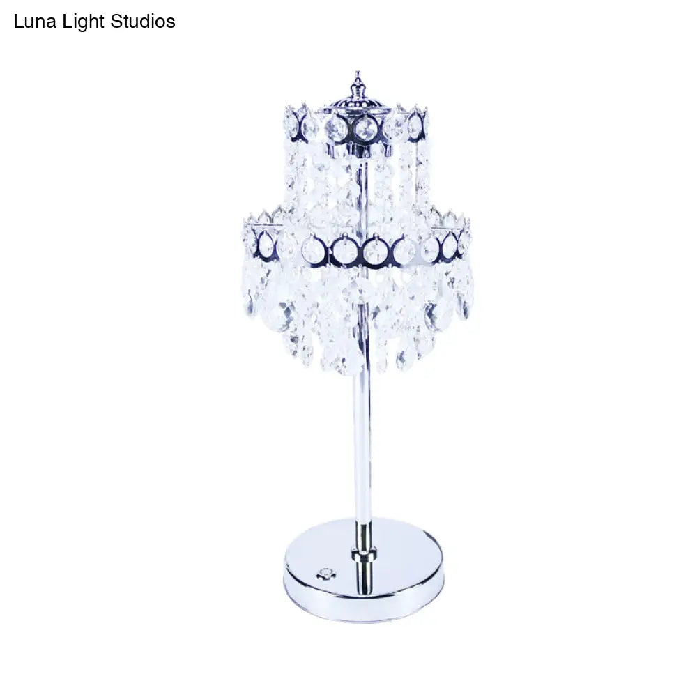 Vintage Led Table Light With Crystal Fringe Shade For Bedroom Night Lamp