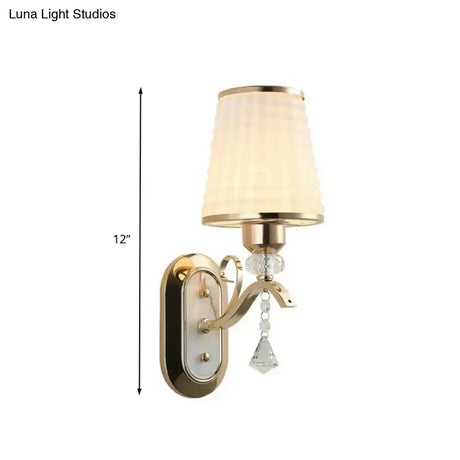 Vintage Led Wall Light With Gold Glass Cone And Crystal Accent