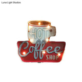 Vintage Led Wall Mounted Light: Red Coffee Cup/White Milk Bottle Signage Night Lamp With Iron Shade