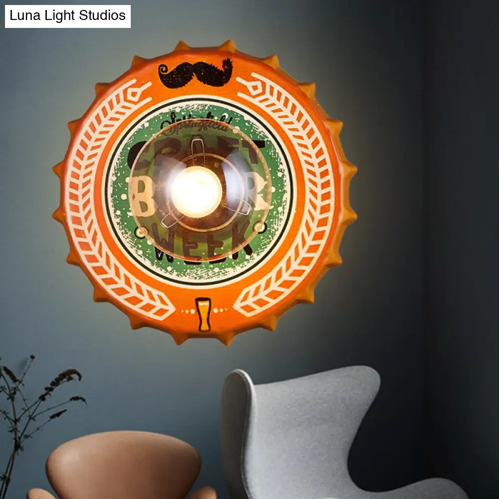 Vintage Led Wall Sconce: Bottle Cap Shape Metal Light For Restaurant Bar