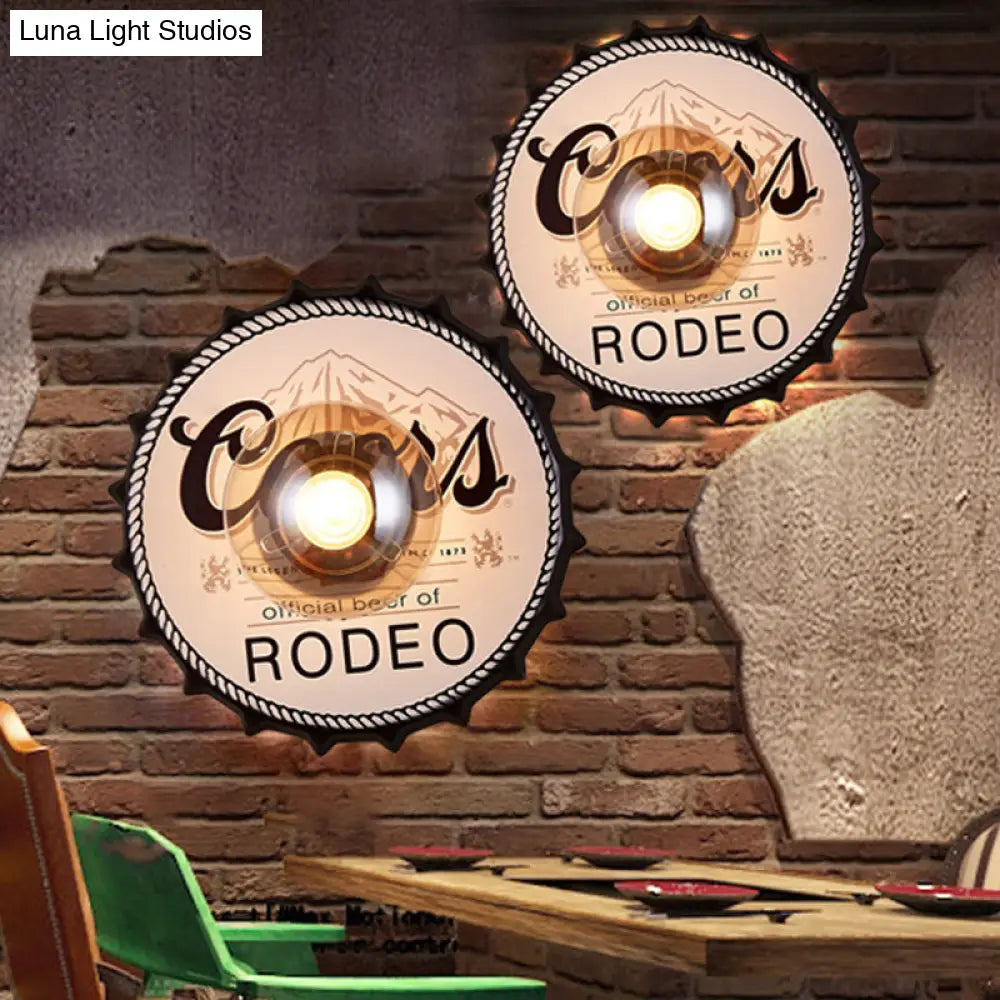 Vintage Led Wall Sconce: Bottle Cap Shape Metal Light For Restaurant Bar