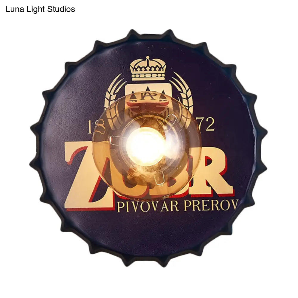 Vintage Led Wall Sconce: Bottle Cap Shape Metal Light For Restaurant Bar