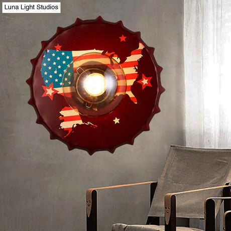 Vintage Led Wall Sconce: Bottle Cap Shape Metal Light For Restaurant Bar