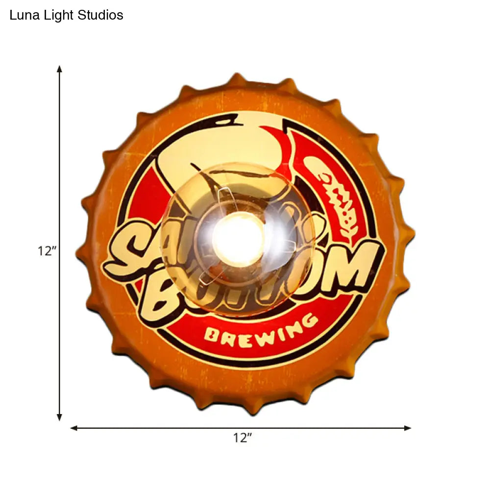 Vintage Led Wall Sconce: Bottle Cap Shape Metal Light For Restaurant Bar