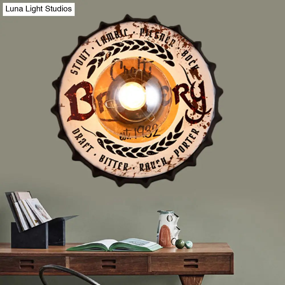 Vintage Led Wall Sconce: Bottle Cap Shape Metal Light For Restaurant Bar