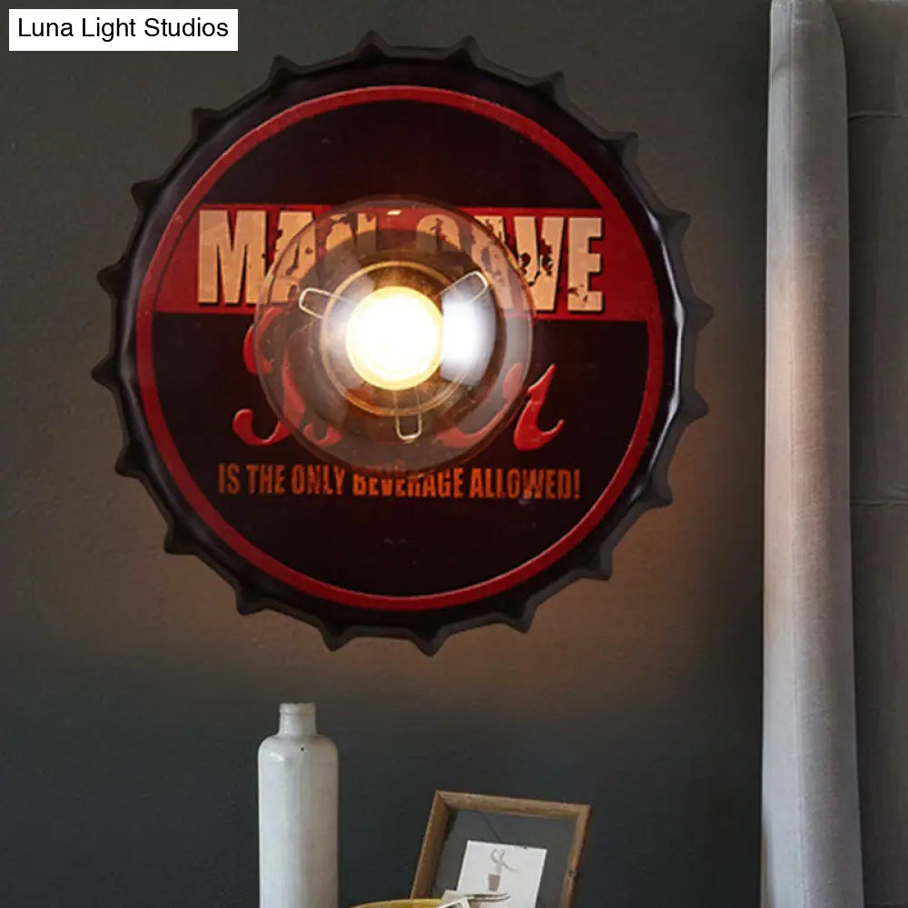 Vintage Led Wall Sconce: Bottle Cap Shape Metal Light For Restaurant Bar