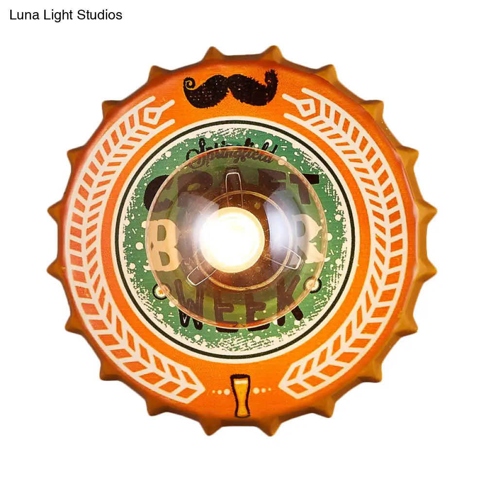 Vintage Led Wall Sconce: Bottle Cap Shape Metal Light For Restaurant Bar