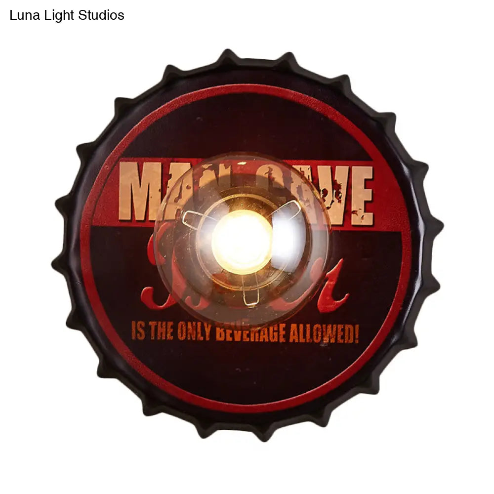 Vintage Led Wall Sconce: Bottle Cap Shape Metal Light For Restaurant Bar