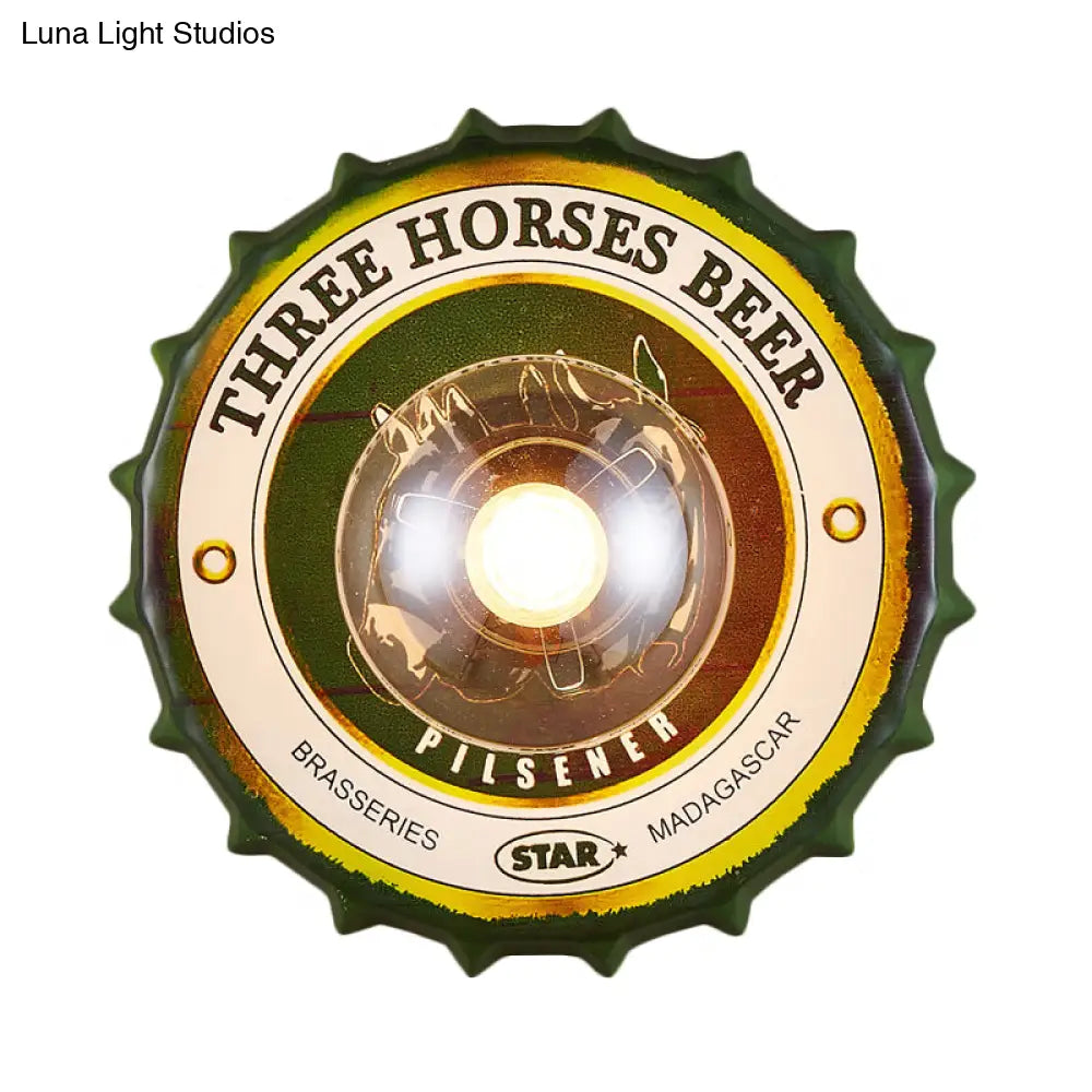 Vintage Led Wall Sconce: Bottle Cap Shape Metal Light For Restaurant Bar