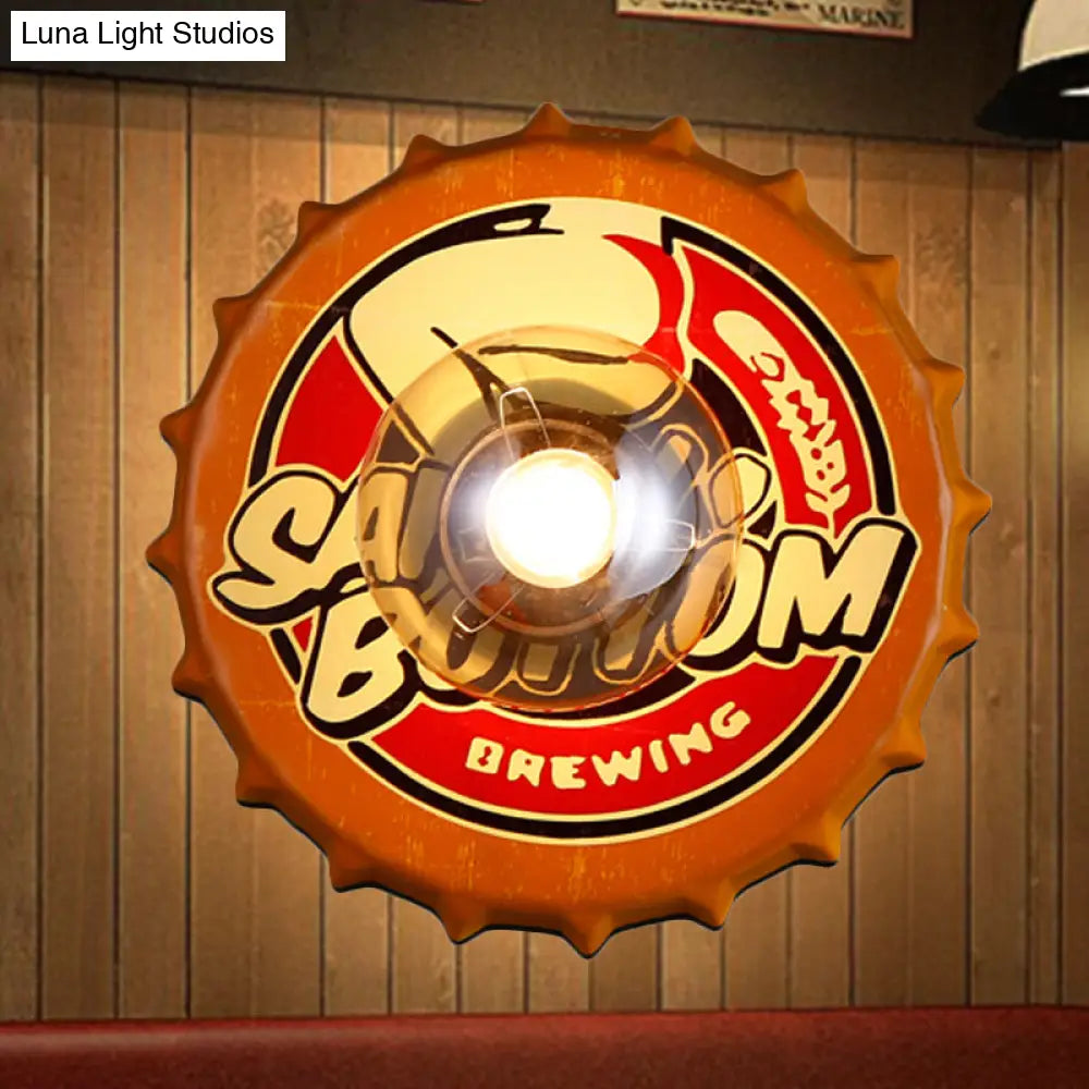 Vintage Led Wall Sconce: Bottle Cap Shape Metal Light For Restaurant Bar