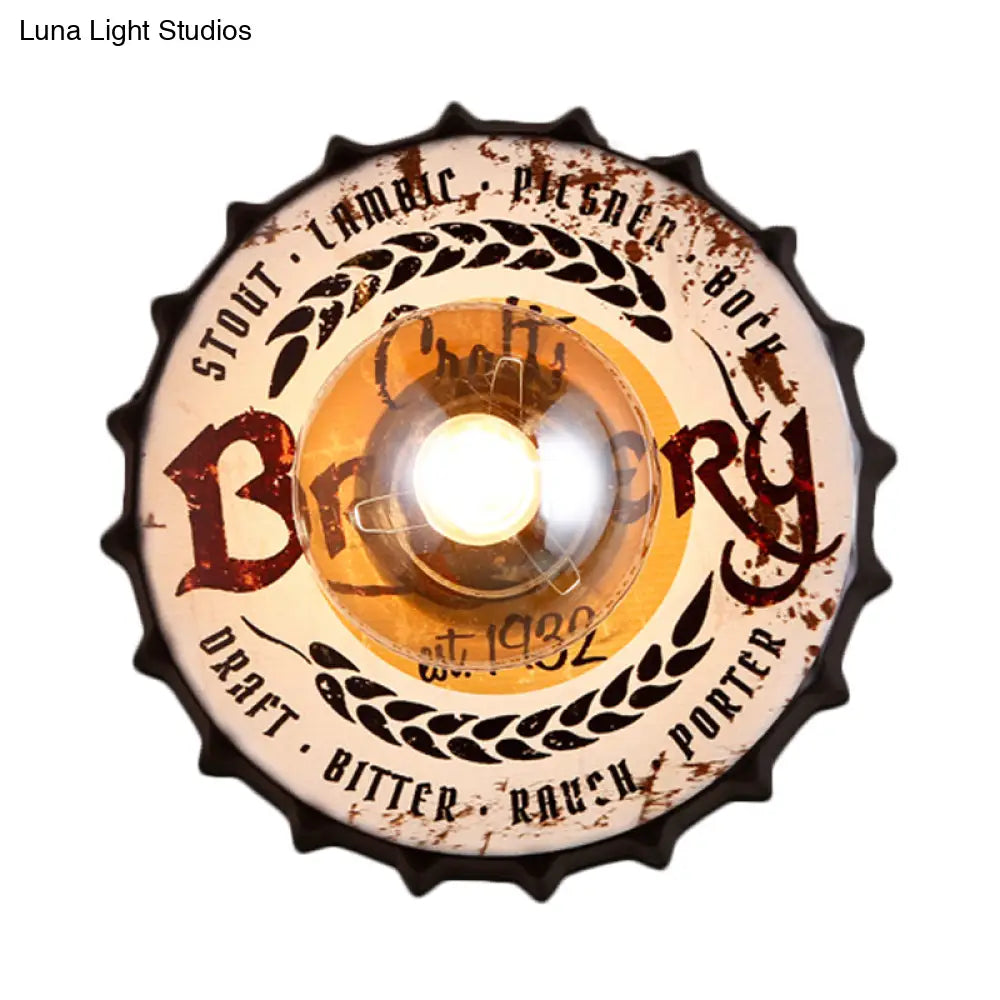 Vintage Led Wall Sconce: Bottle Cap Shape Metal Light For Restaurant Bar