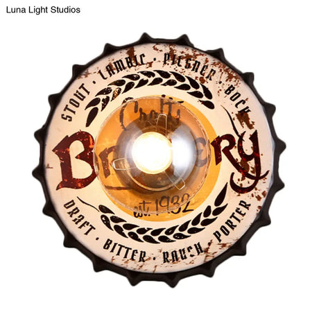 Vintage Led Wall Sconce: Bottle Cap Shape Metal Light For Restaurant Bar