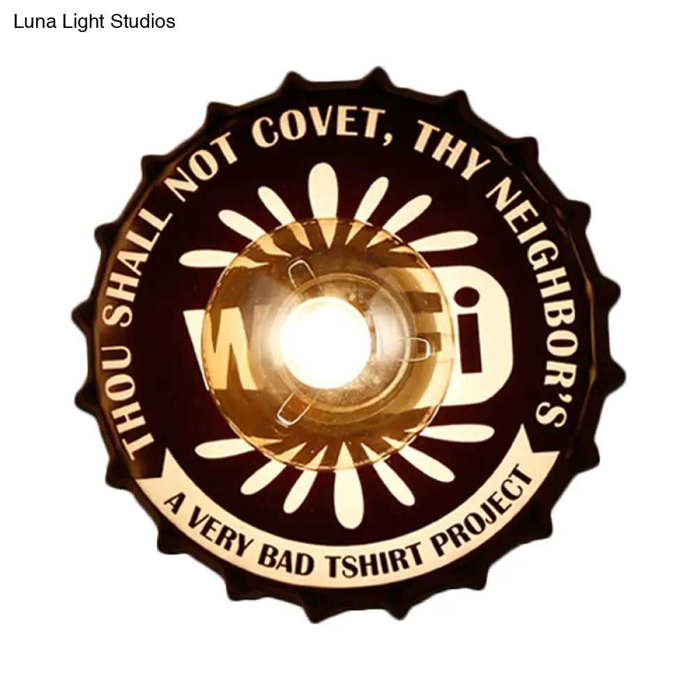 Vintage Led Wall Sconce: Bottle Cap Shape Metal Light For Restaurant Bar
