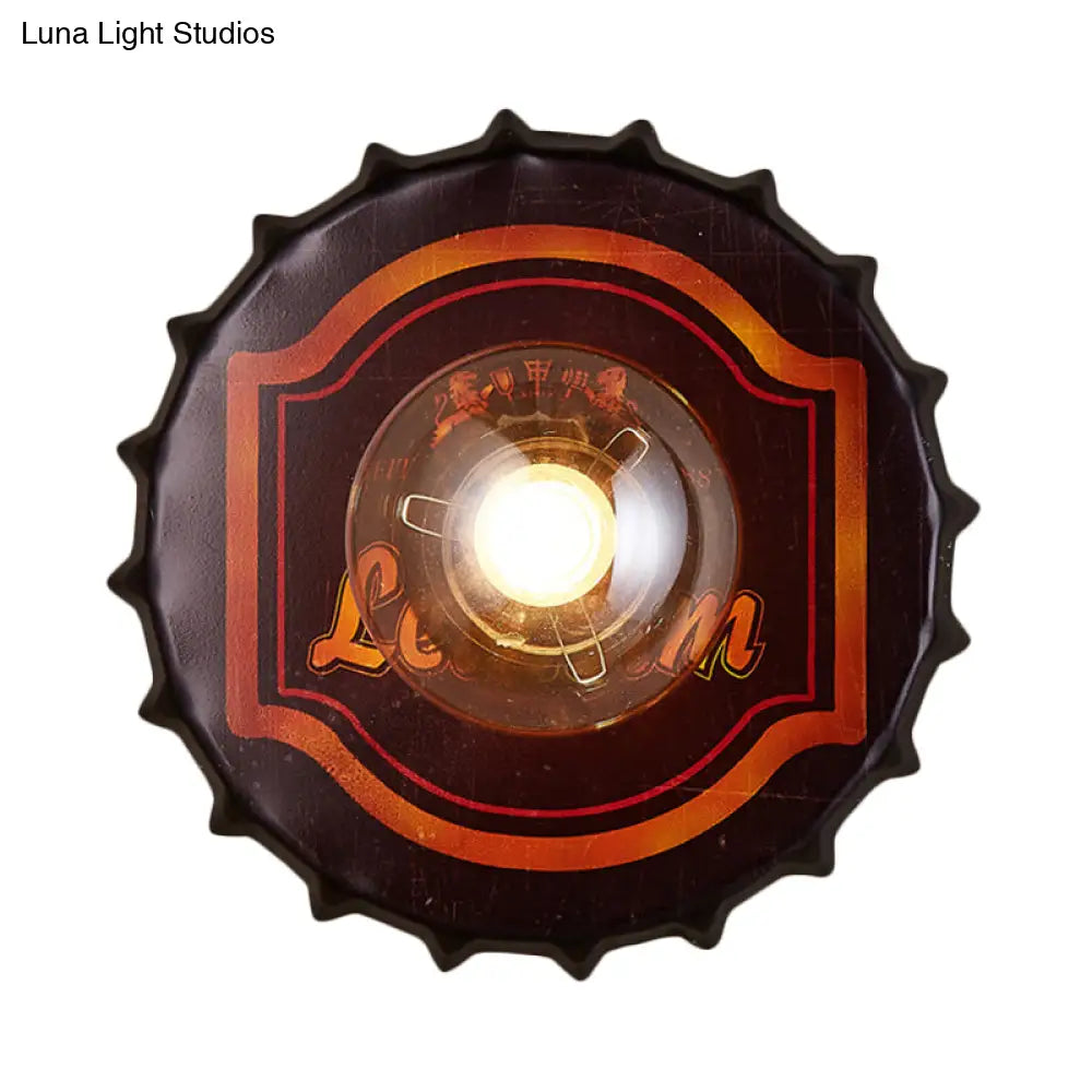 Vintage Led Wall Sconce: Bottle Cap Shape Metal Light For Restaurant Bar