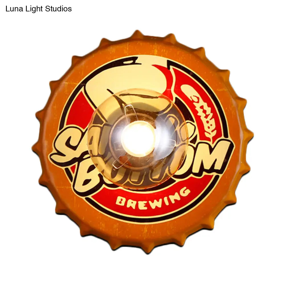 Vintage Led Wall Sconce: Bottle Cap Shape Metal Light For Restaurant Bar