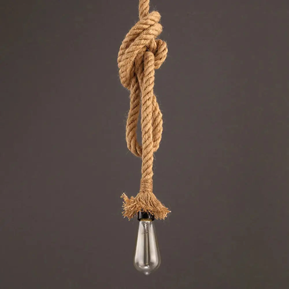Vintage Linen Rope Pendant Lamp With 1 Light For Dining Room Décor Beige / 39’