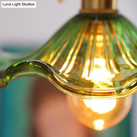 Vintage Lotus Leaf Green Glass Suspension Pendant Ceiling Light - 1-Light Corridor Lighting
