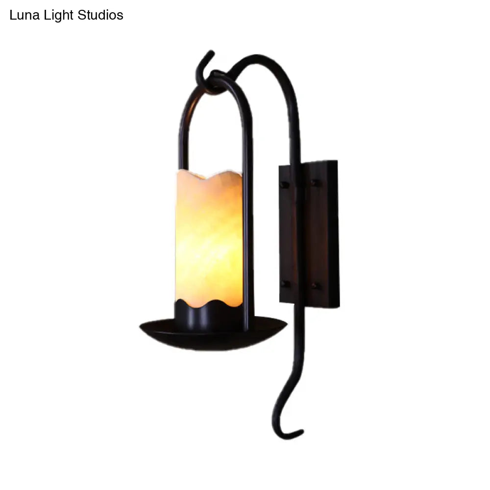 Vintage Marble Bronze Cylinder Sconce Light For Balcony With Rectangle Backplate